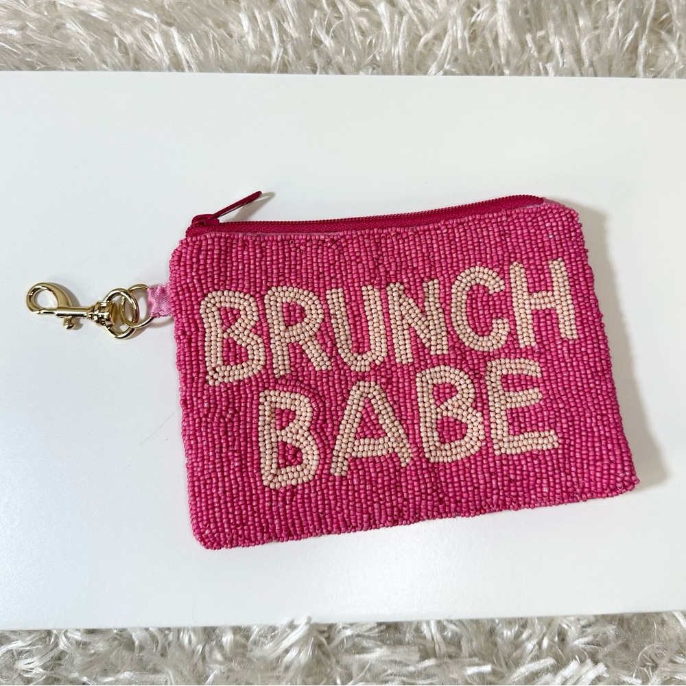 Antonio Melanie Hand Sewn Pink Beaded Keychain and Coin Purse